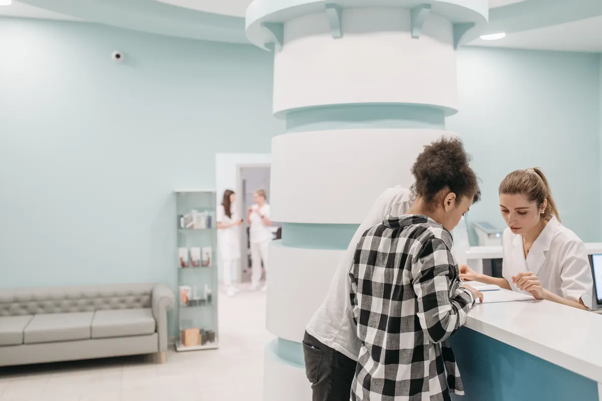 The reception desk of a health centre